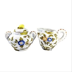 Vintage Majolica Pottery Made In Italy Cream And Sugar Set